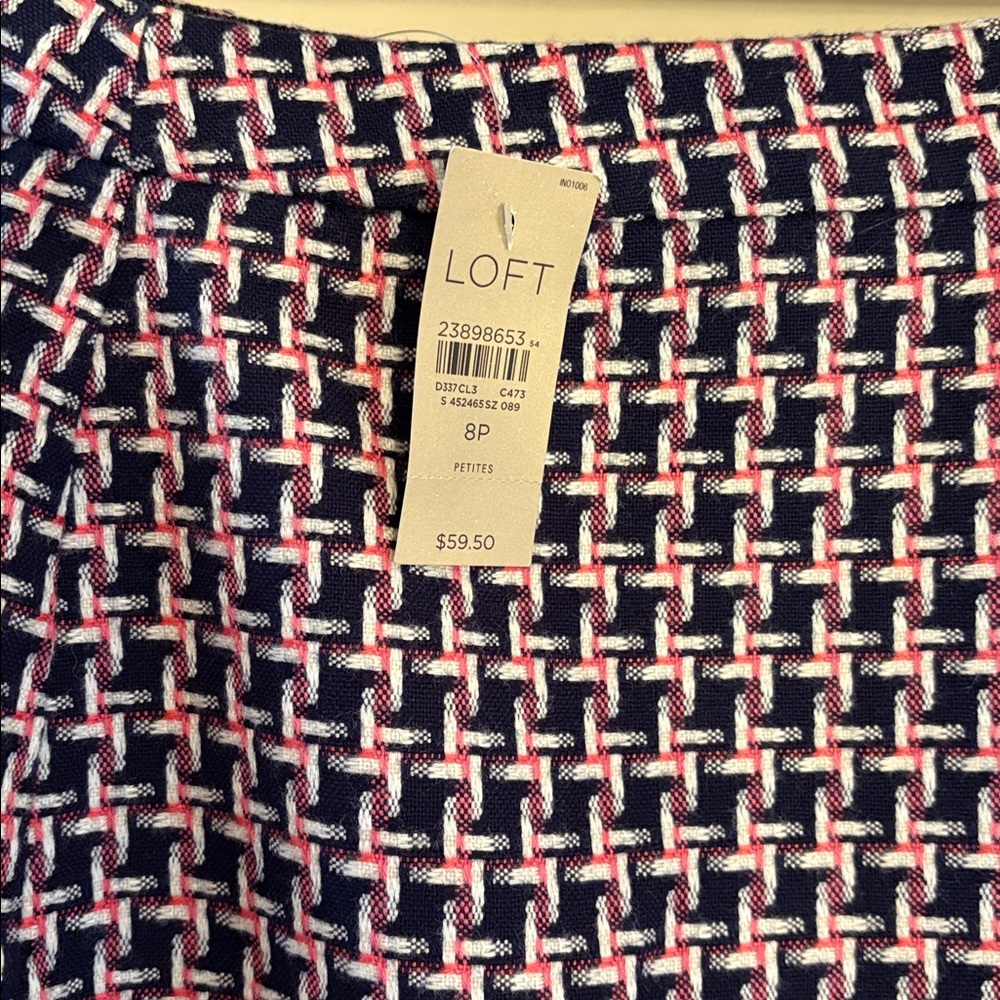 LOFT Tweed Wrap Skirt in Navy and Pink 8P - Picture 2 of 7